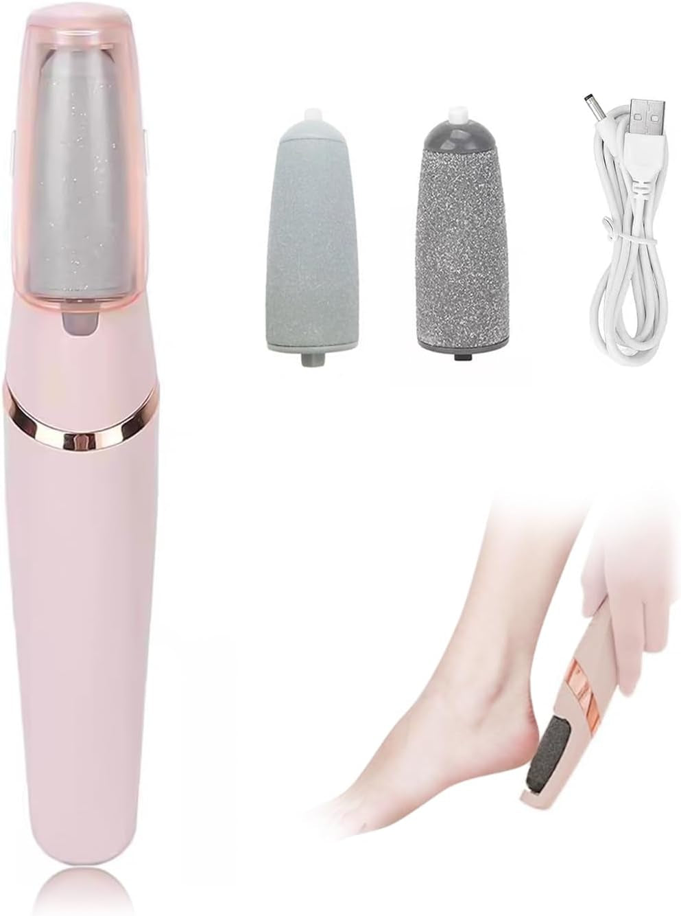 Dissolvant De Callosités Électriques Pour Les Pieds, Outils De Pédicure Portables Rechargeables Pour Les Pieds Avec 2 Rouleaux De Rechange Pour Eliminer Les Pieds Peaux Morte Et Callosités